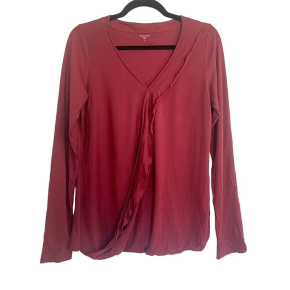 Garnet hill cotton wine collared ruffle blouse large - Picture 2 of 9